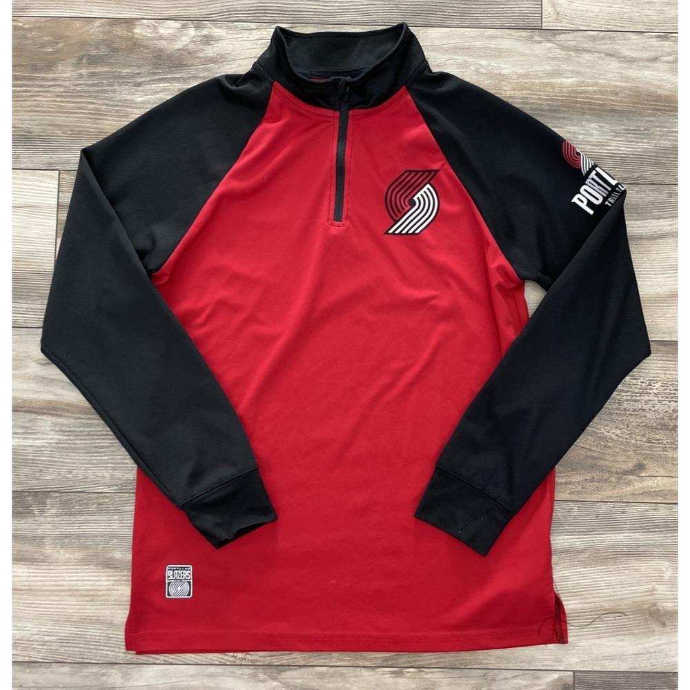 NBA Portland Trail Blazers Mens Small Black Red 1/4 Zip Long Sleeve Rip City Top